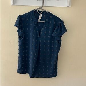 Women's Navy Ruffled Sleeve Textured Blouse